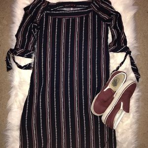 Navy Blue Bohemian Off the Shoulder Pattern Dress